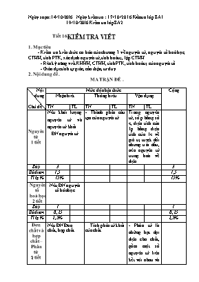 Giáo án Hóa học Lớp 8 - Tiết 16 Kiểm tra viết - Năm học 2016-2017